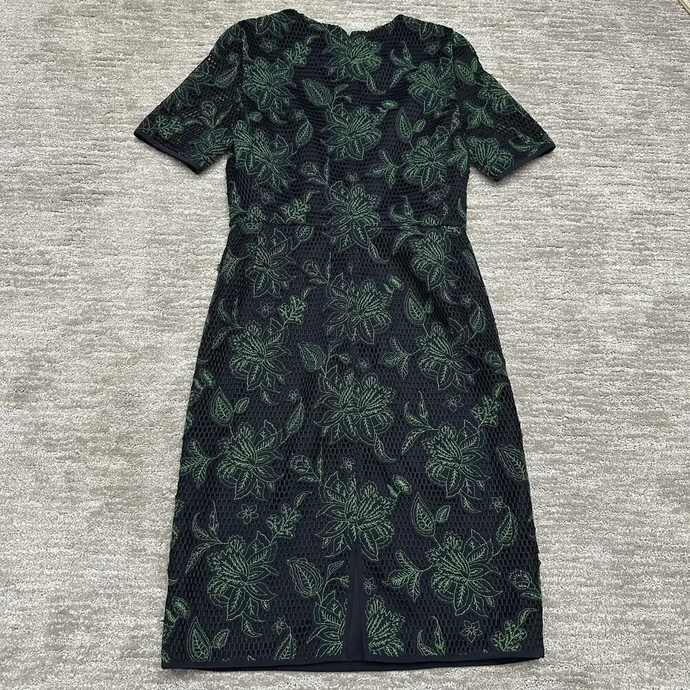 Tory Burch Dress Womens 4 Blue Green Floral Lace Sheath Short Sleeve Lined Mesh